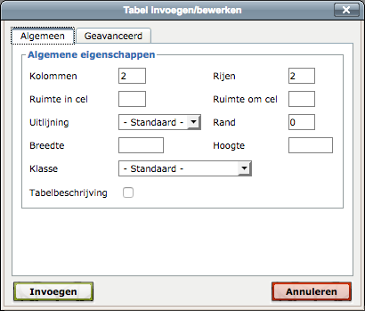 HTML Tabellen invoegen/bewerken mbv de Rich Text Editor